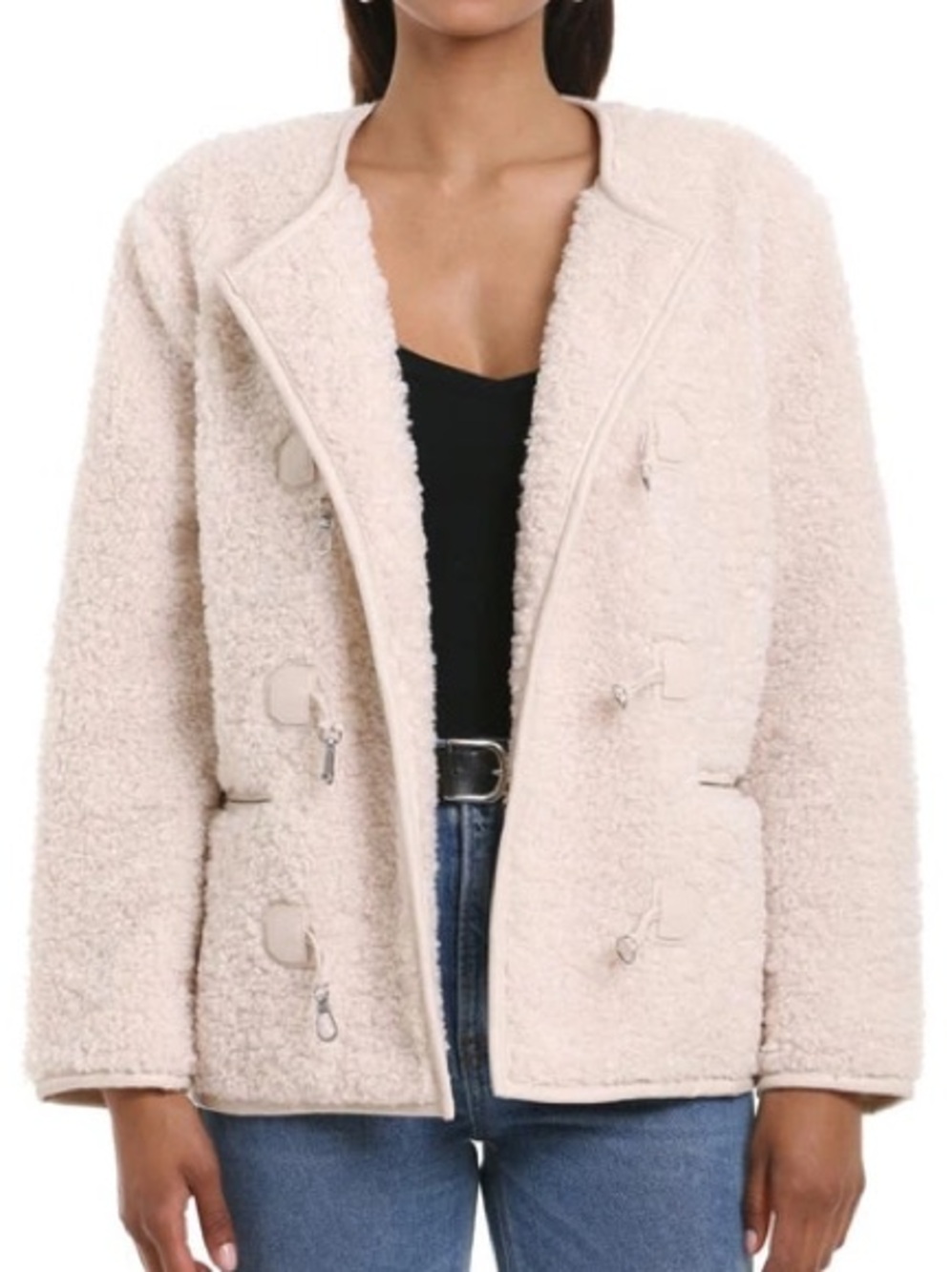 Avec Les Filles Cream Teddy Sherpa Toggle Jacket
